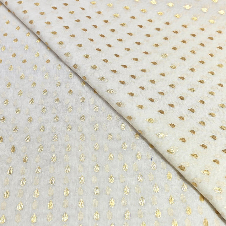 Banarasi Chanderi Gold Mat Zari Fabric – Premium Designer Ethnic Wear Fabric 000313-33