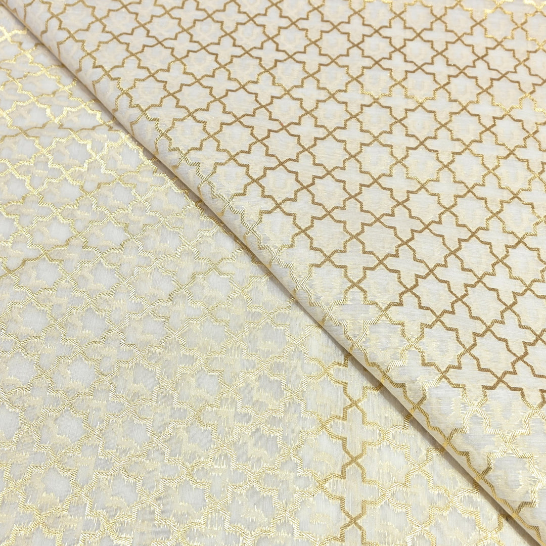 Banarasi Chanderi Gold Mat Zari Fabric – Premium Designer Ethnic Wear Fabric 000313-34