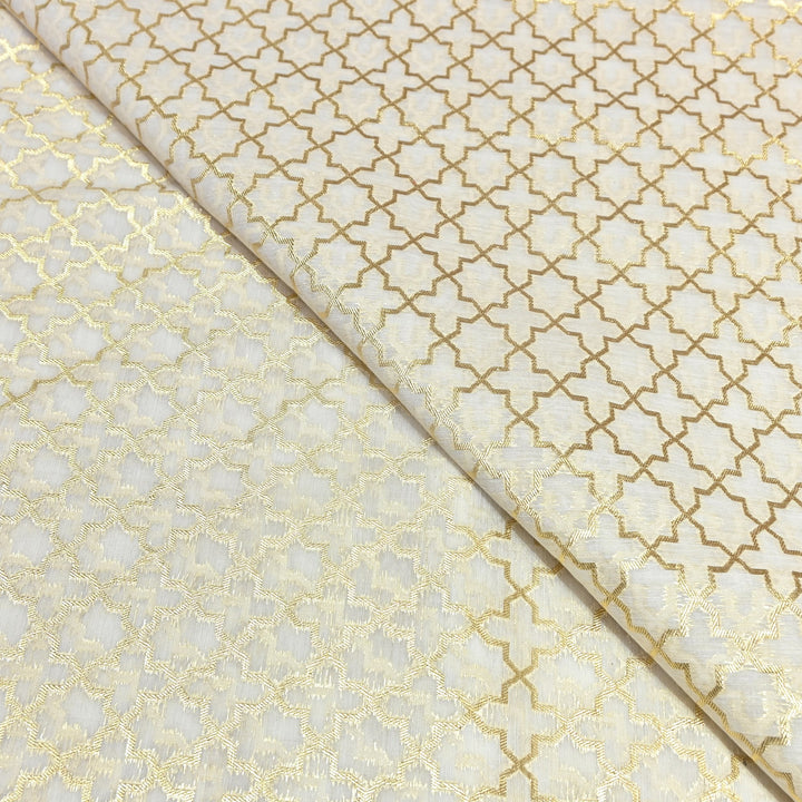 Banarasi Chanderi Gold Mat Zari Fabric – Premium Designer Ethnic Wear Fabric 000313-34