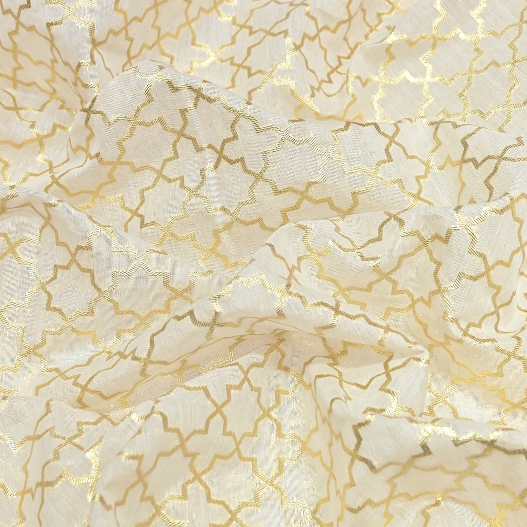 Banarasi Chanderi Gold Mat Zari Fabric – Premium Designer Ethnic Wear Fabric 000313-34
