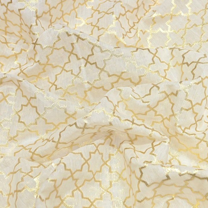 Banarasi Chanderi Gold Mat Zari Fabric – Premium Designer Ethnic Wear Fabric 000313-34