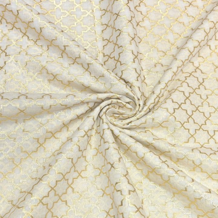 Banarasi Chanderi Gold Mat Zari Fabric – Premium Designer Ethnic Wear Fabric 000313-34