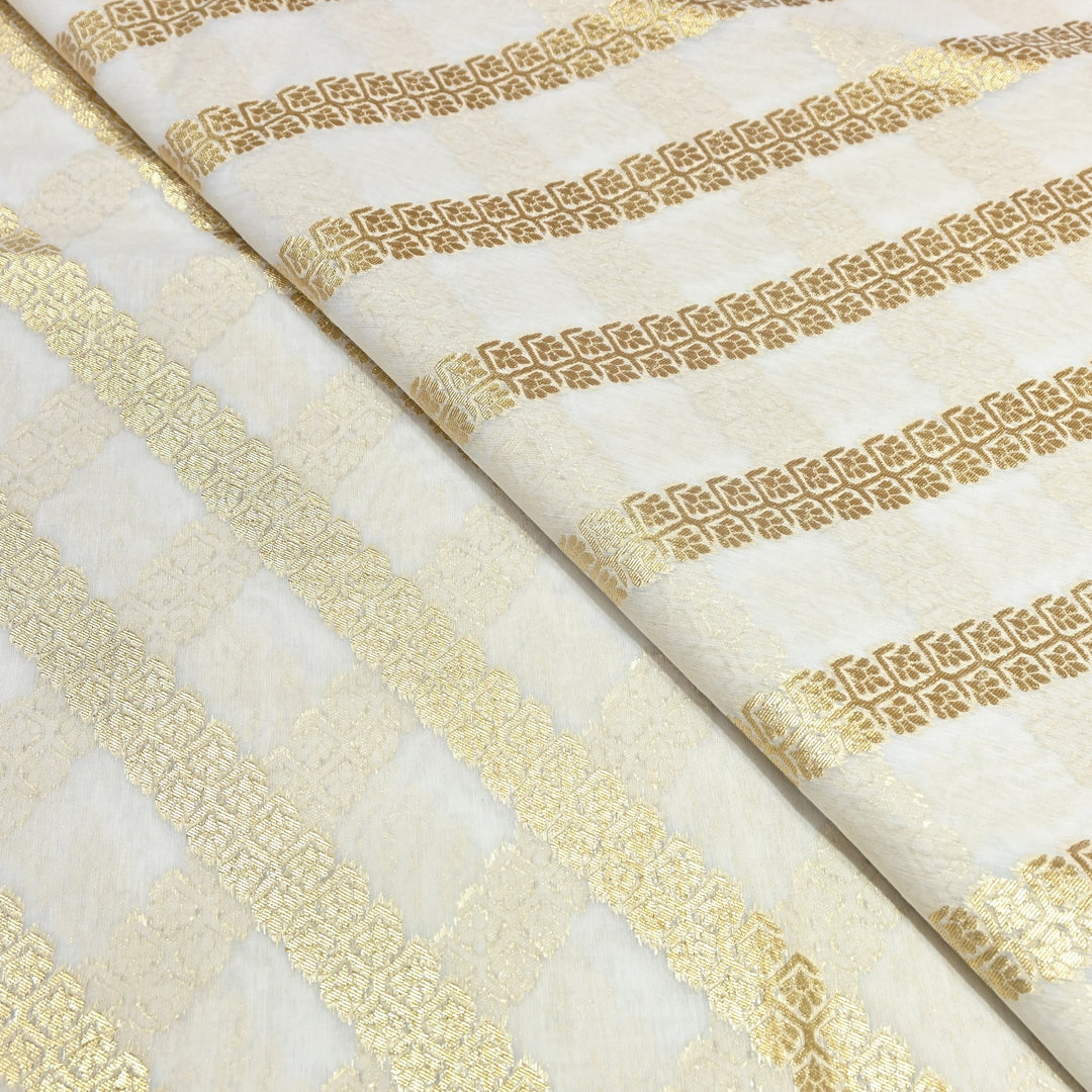 Banarasi Chanderi Gold Mat Zari Fabric – Premium Designer Ethnic Wear Fabric 000313-35
