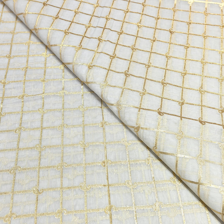 Banarasi Chanderi Gold Mat Zari Fabric – Premium Designer Ethnic Wear Fabric 000313-37