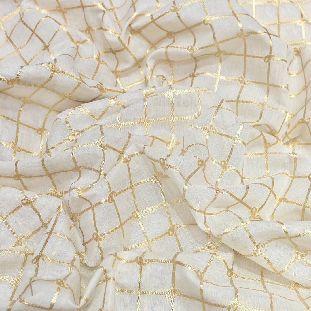 Banarasi Chanderi Gold Mat Zari Fabric – Premium Designer Ethnic Wear Fabric 000313-37