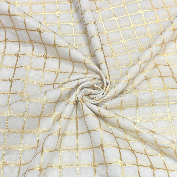 Banarasi Chanderi Gold Mat Zari Fabric – Premium Designer Ethnic Wear Fabric 000313-37