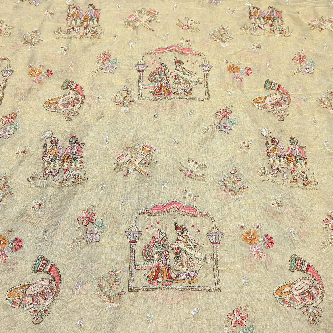 Bemberg Tissue Zari Moti Sequins Embroidery Fabric | Luxury Designer Fabric | KF2836
