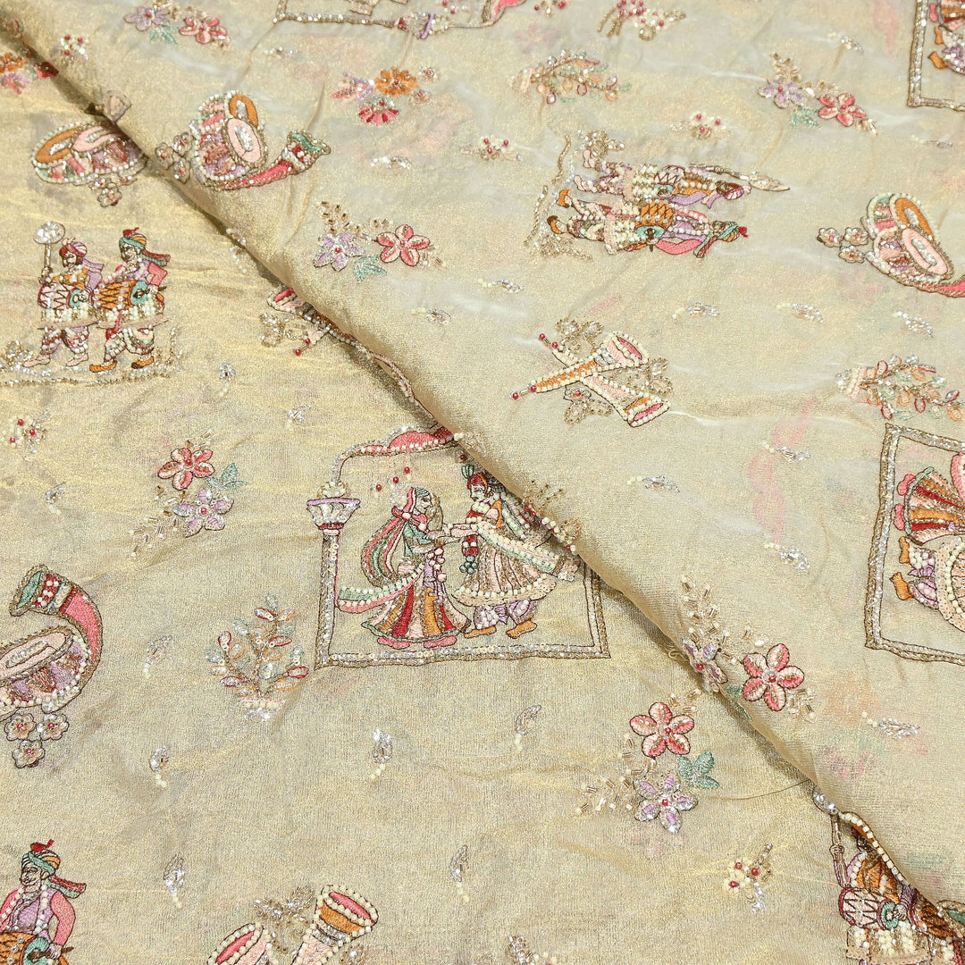 Bemberg Tissue Zari Moti Sequins Embroidery Fabric | Luxury Designer Fabric | KF2836