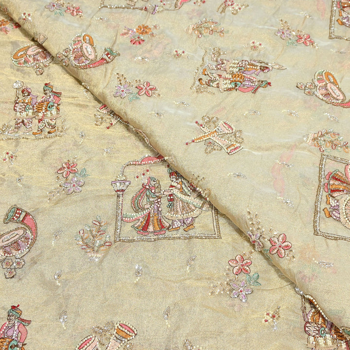 Bemberg Tissue Zari Moti Sequins Embroidery Fabric | Luxury Designer Fabric | KF2836