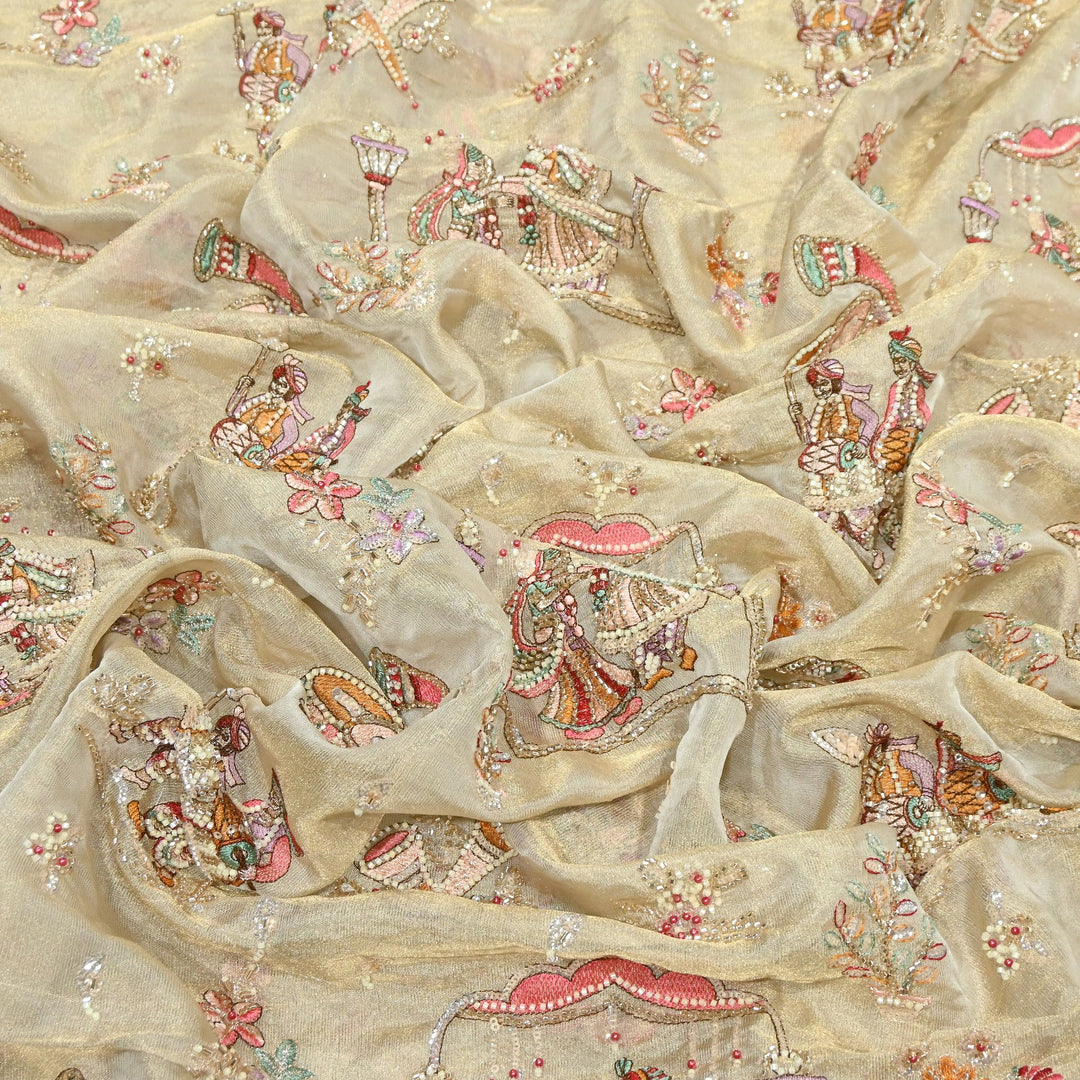 Bemberg Tissue Zari Moti Sequins Embroidery Fabric | Luxury Designer Fabric | KF2836
