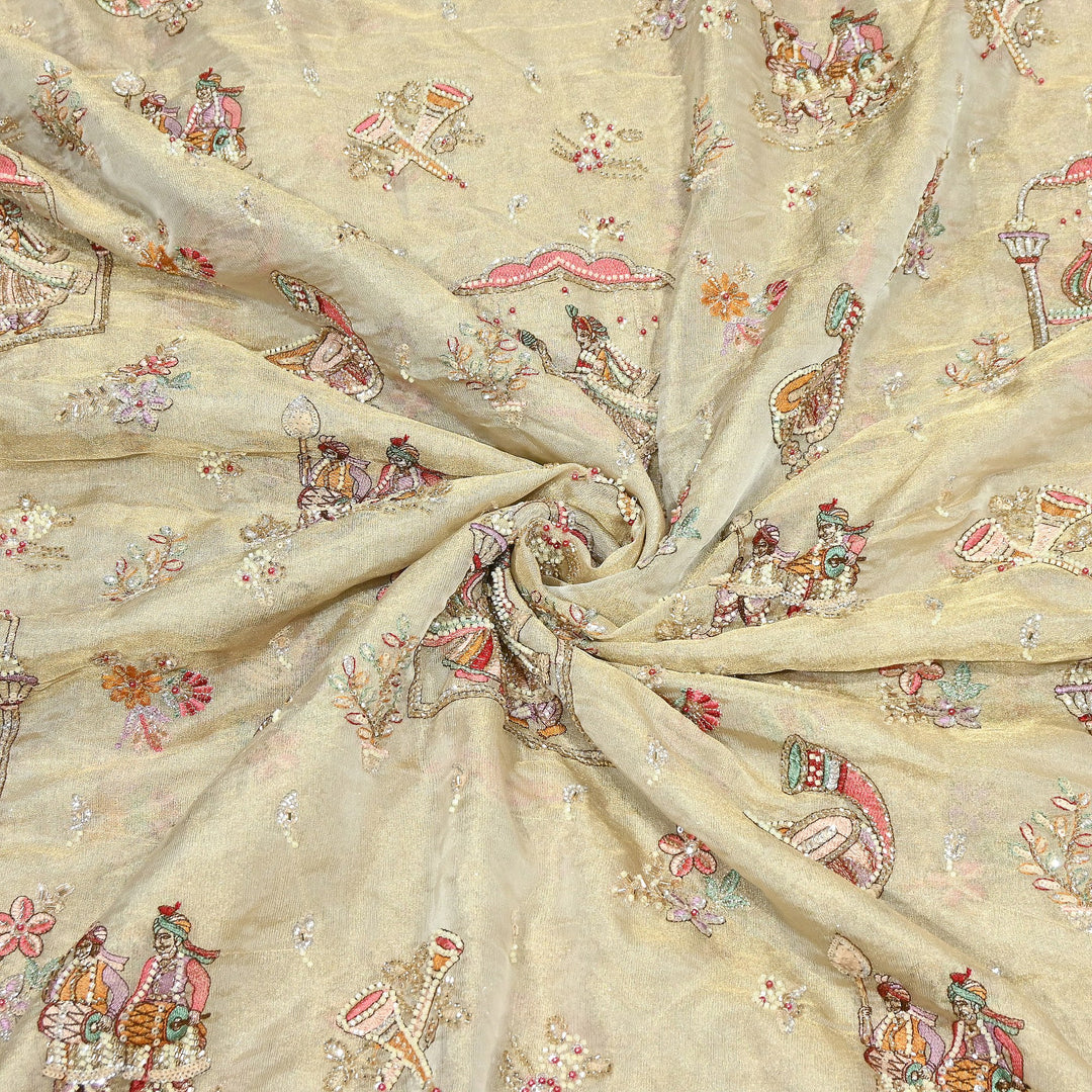 Bemberg Tissue Zari Moti Sequins Embroidery Fabric | Luxury Designer Fabric | KF2836