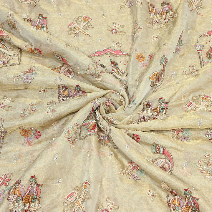 Bemberg Tissue Zari Moti Sequins Embroidery Fabric | Luxury Designer Fabric | KF2836