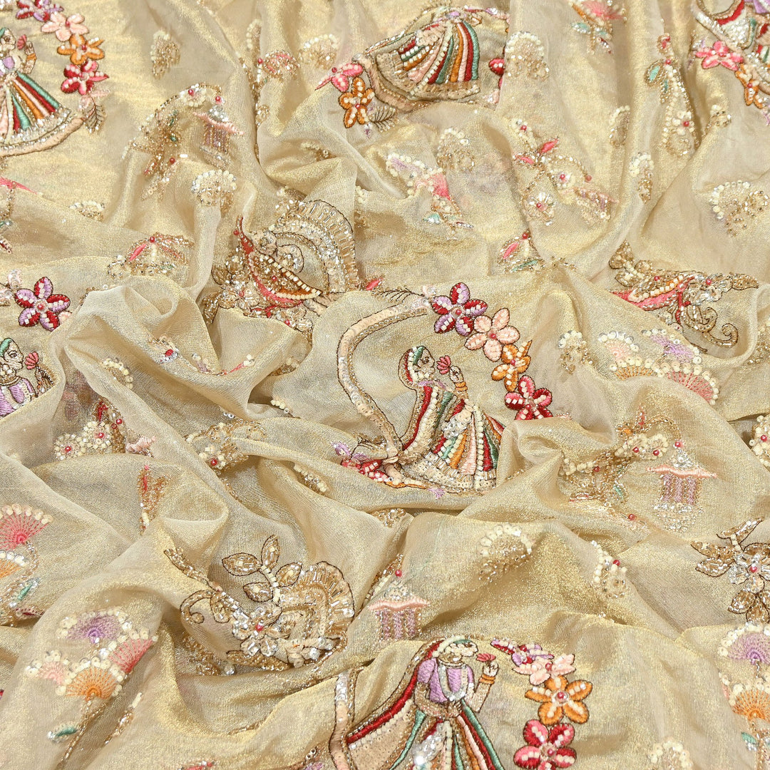 Bemberg Tissue Zari Moti Sequins Embroidery Fabric | Luxury Designer Fabric | KF2840