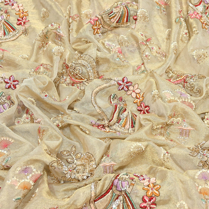 Bemberg Tissue Zari Moti Sequins Embroidery Fabric | Luxury Designer Fabric | KF2840