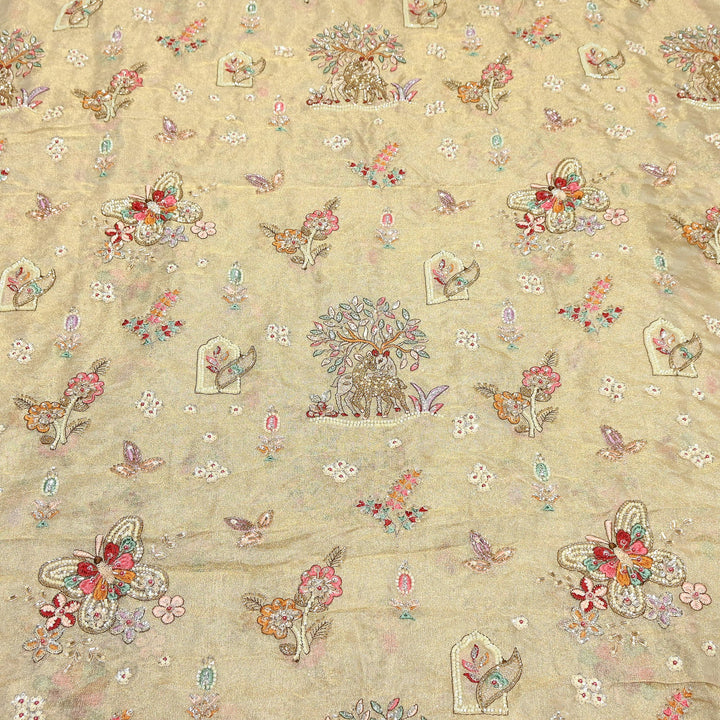 Bemberg Tissue Zari Moti Sequins Embroidery Fabric | Luxury Designer Fabric | KF2839