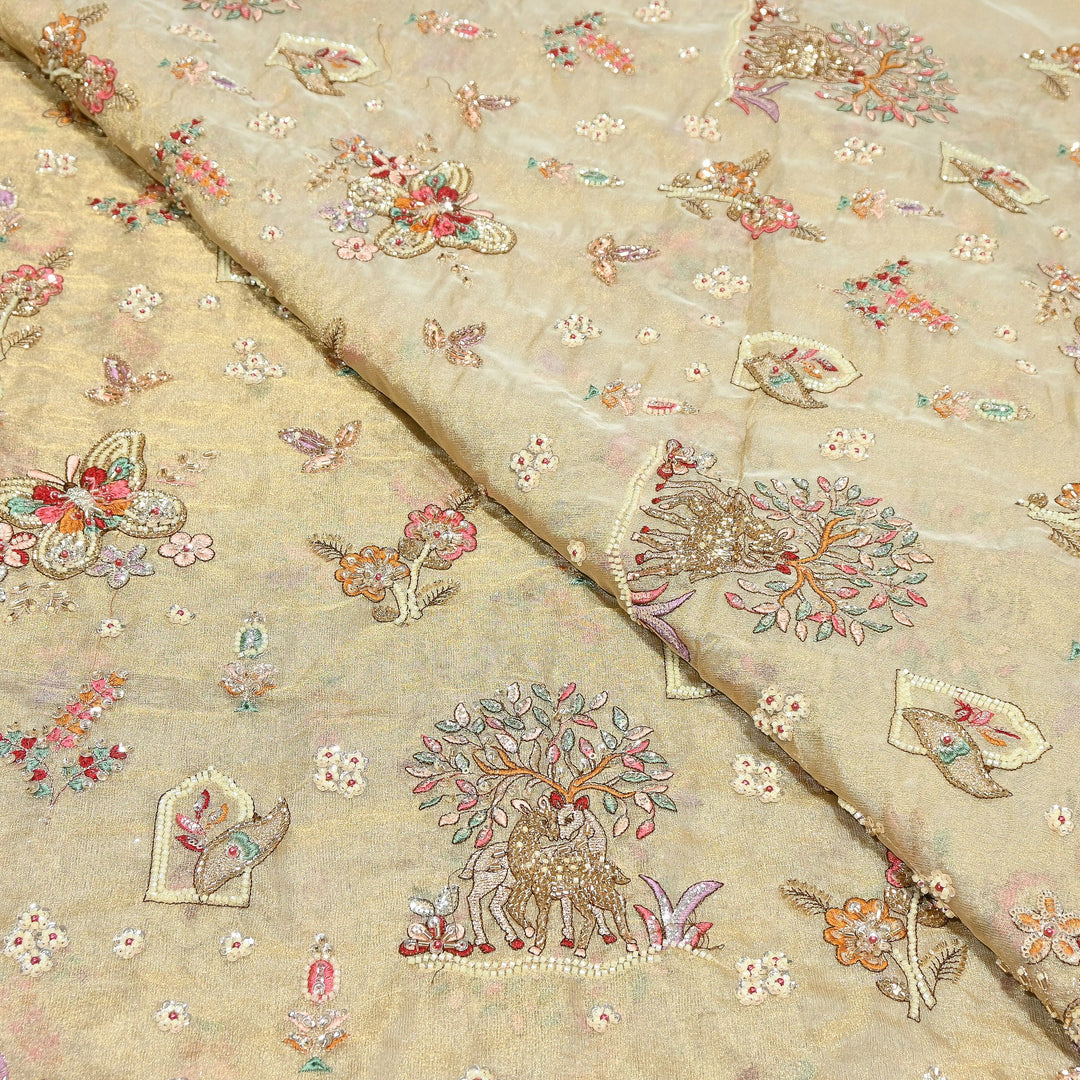 Bemberg Tissue Zari Moti Sequins Embroidery Fabric | Luxury Designer Fabric | KF2839