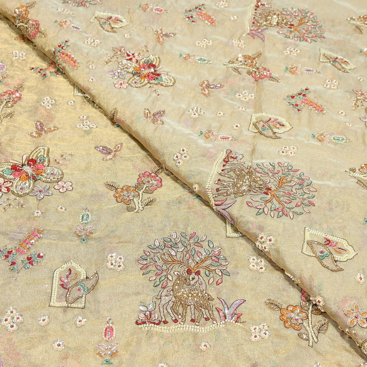 Bemberg Tissue Zari Moti Sequins Embroidery Fabric | Luxury Designer Fabric | KF2839