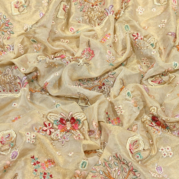 Bemberg Tissue Zari Moti Sequins Embroidery Fabric | Luxury Designer Fabric | KF2839