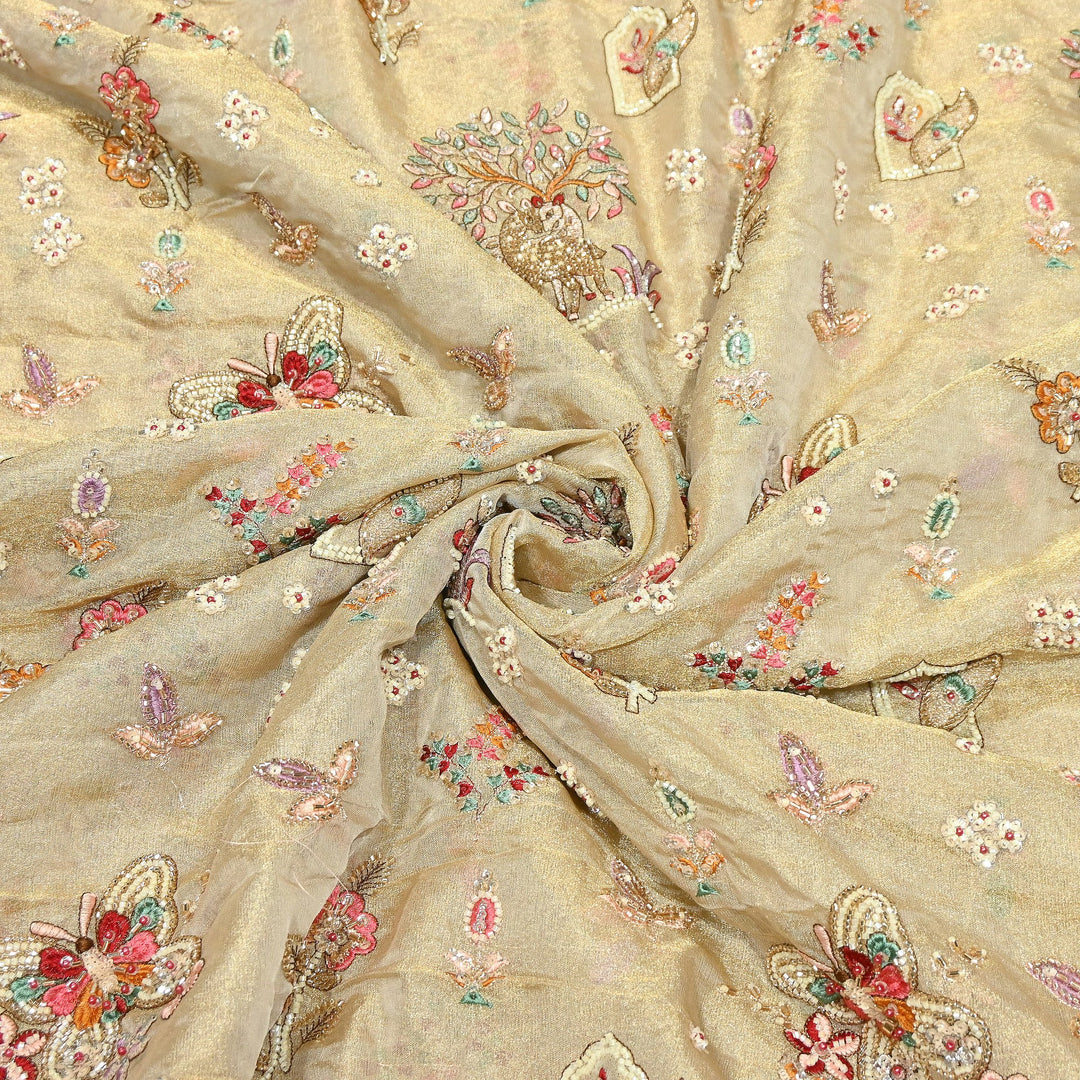 Bemberg Tissue Zari Moti Sequins Embroidery Fabric | Luxury Designer Fabric | KF2839