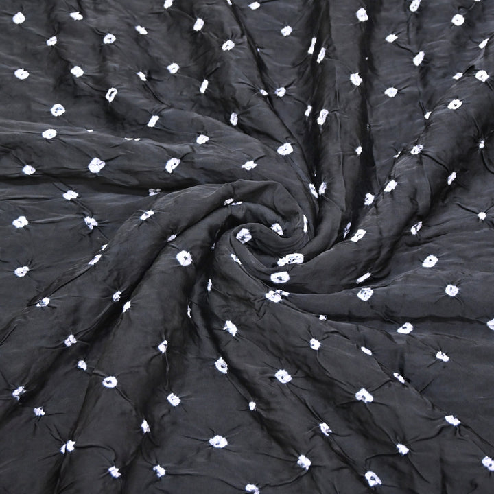 Black Color Bemberg Satin Digital Bandhani Print Designer Fabric GT0001-2