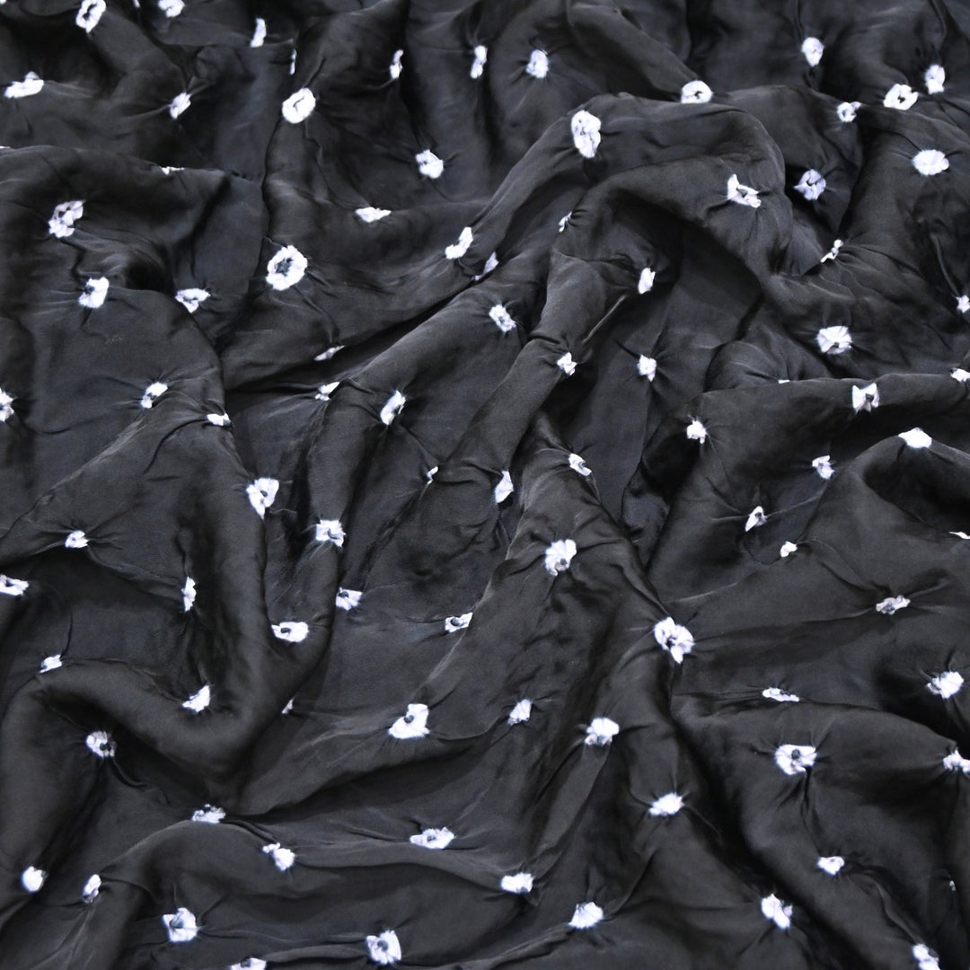 Black Color Bemberg Satin Digital Bandhani Print Designer Fabric GT0001-2