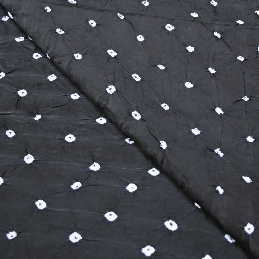 Black Color Bemberg Satin Digital Bandhani Print Designer Fabric GT0001-2