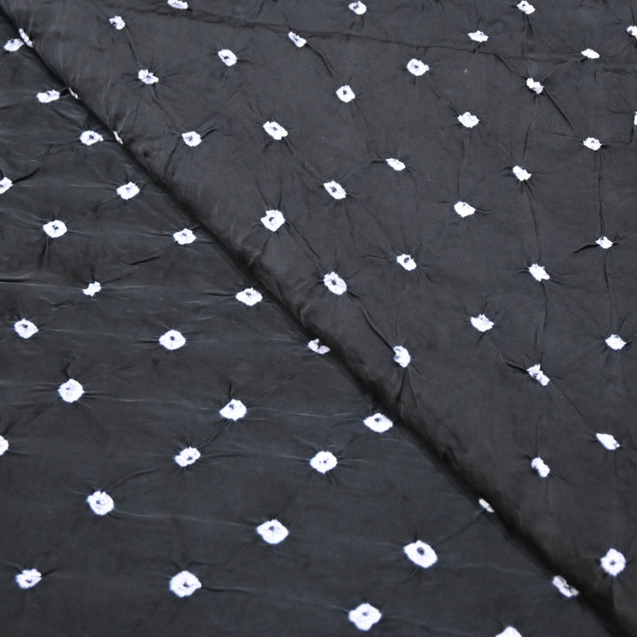 Black Color Bemberg Satin Digital Bandhani Print Designer Fabric GT0001-2