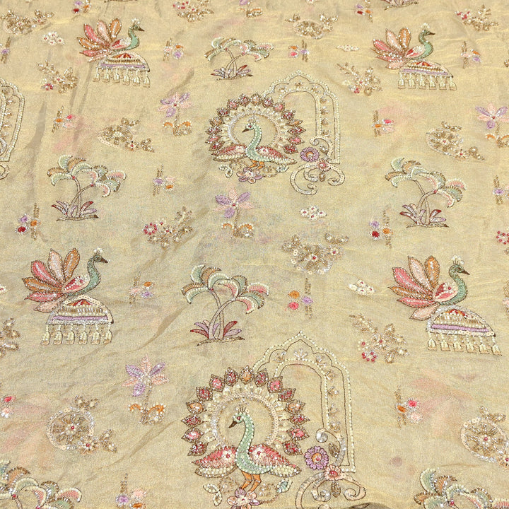 Bemberg Tissue Zari Moti Sequins Embroidery Fabric | Luxury Designer Fabric | KF2841