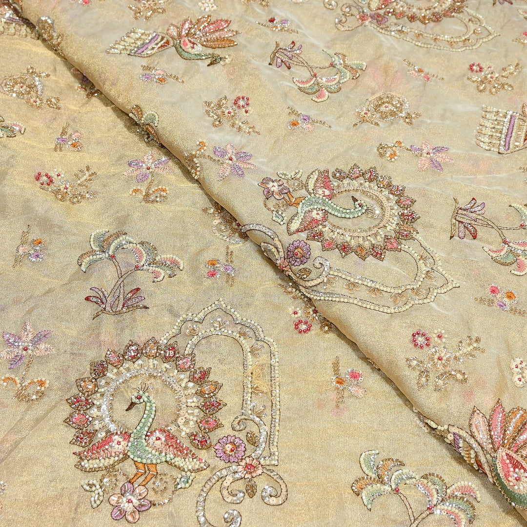 Bemberg Tissue Zari Moti Sequins Embroidery Fabric | Luxury Designer Fabric | KF2841