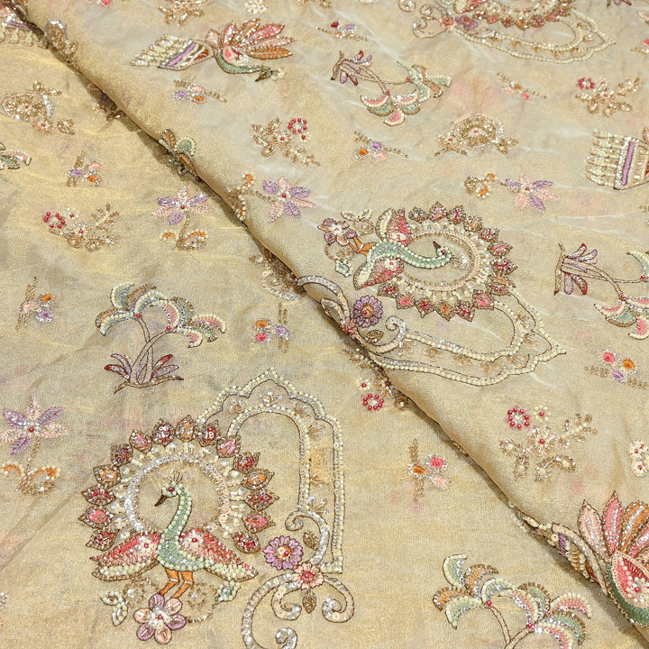 Bemberg Tissue Zari Moti Sequins Embroidery Fabric | Luxury Designer Fabric | KF2841