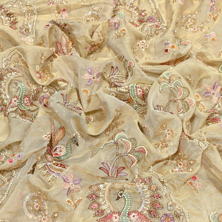 Bemberg Tissue Zari Moti Sequins Embroidery Fabric | Luxury Designer Fabric | KF2841