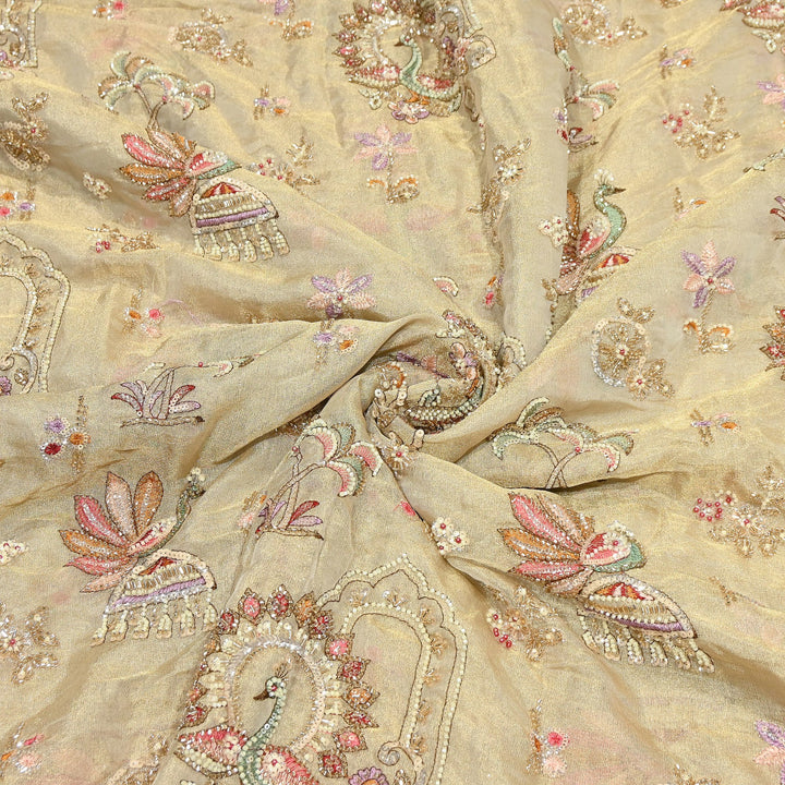 Bemberg Tissue Zari Moti Sequins Embroidery Fabric | Luxury Designer Fabric | KF2841