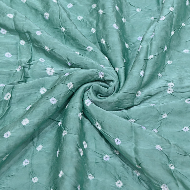Dusty Aqua Green Color Bemberg Satin Digital Bandhani Print Designer Fabric GT0001-4