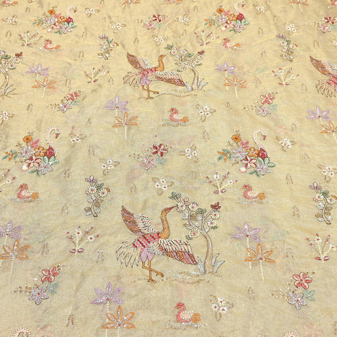 Bemberg Tissue Zari Moti Sequins Embroidery Fabric | Luxury Designer Fabric | KF2837