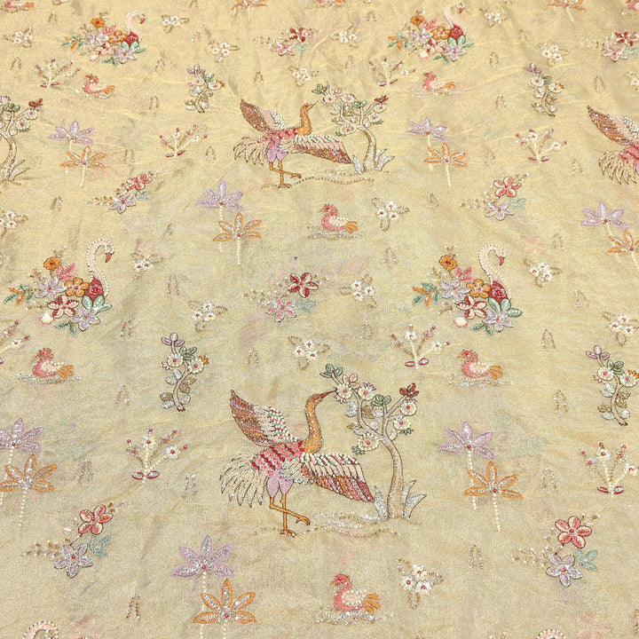 Bemberg Tissue Zari Moti Sequins Embroidery Fabric | Luxury Designer Fabric | KF2837