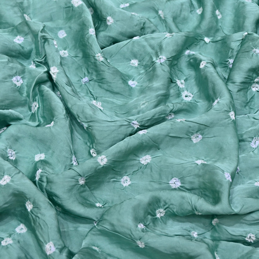 Dusty Aqua Green Color Bemberg Satin Digital Bandhani Print Designer Fabric GT0001-4