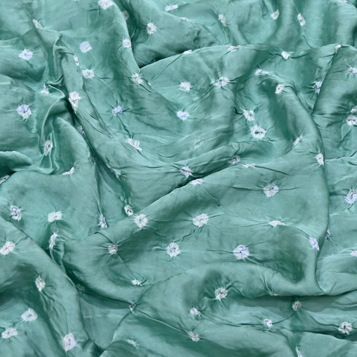 Dusty Aqua Green Color Bemberg Satin Digital Bandhani Print Designer Fabric GT0001-4