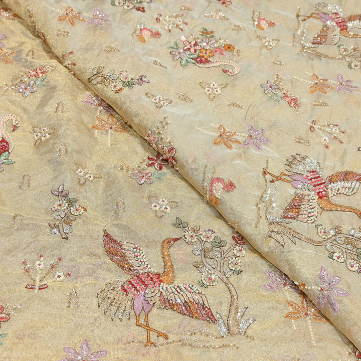Bemberg Tissue Zari Moti Sequins Embroidery Fabric | Luxury Designer Fabric | KF2837