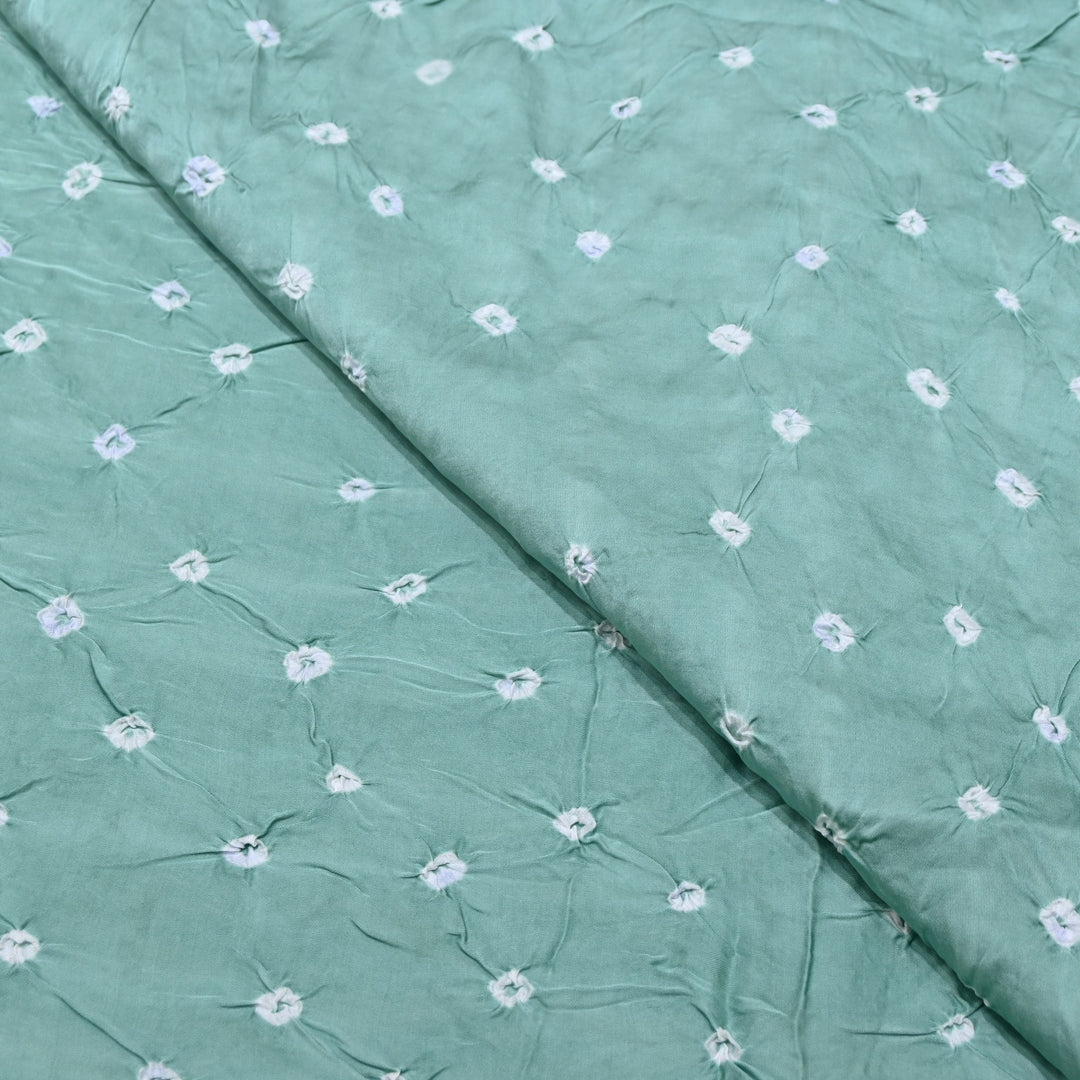 Dusty Aqua Green Color Bemberg Satin Digital Bandhani Print Designer Fabric GT0001-4