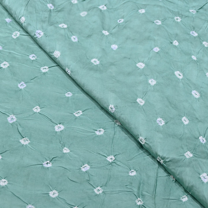 Dusty Aqua Green Color Bemberg Satin Digital Bandhani Print Designer Fabric GT0001-4