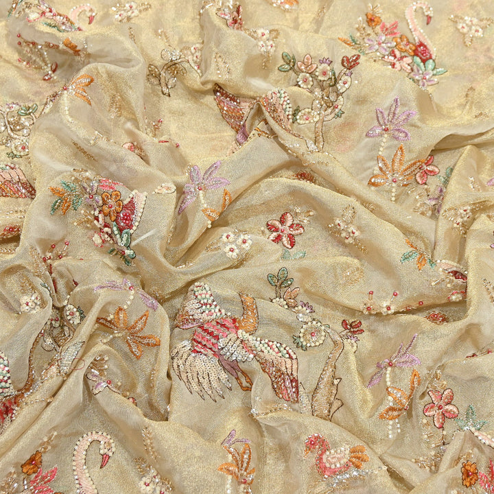 Bemberg Tissue Zari Moti Sequins Embroidery Fabric | Luxury Designer Fabric | KF2837