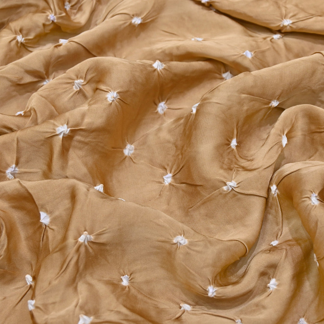Desert Mustard Color Bemberg Satin Digital Bandhani Print Designer Fabric GT0001-5