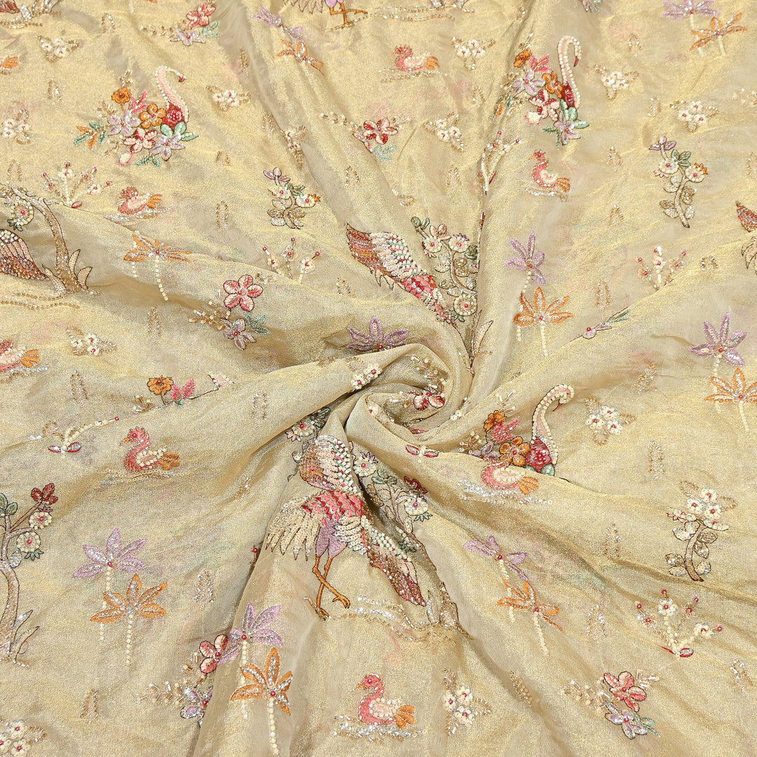Bemberg Tissue Zari Moti Sequins Embroidery Fabric | Luxury Designer Fabric | KF2837