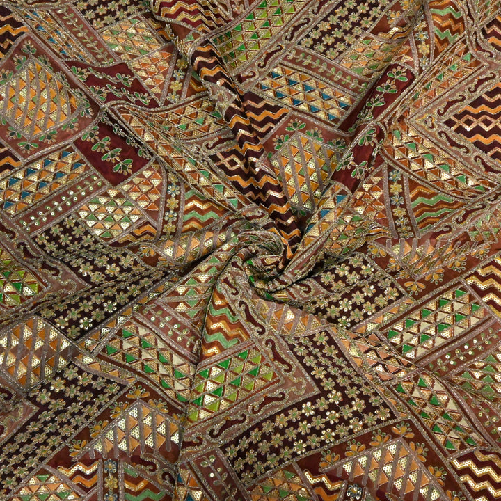 Beautiful Designer Crepe Position Prints, Zari & Sequin Embroidery Fabrics