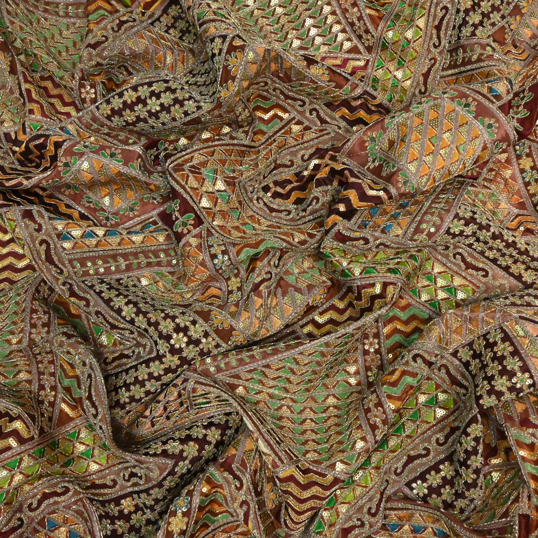 Beautiful Designer Crepe Position Prints, Zari & Sequin Embroidery Fabrics