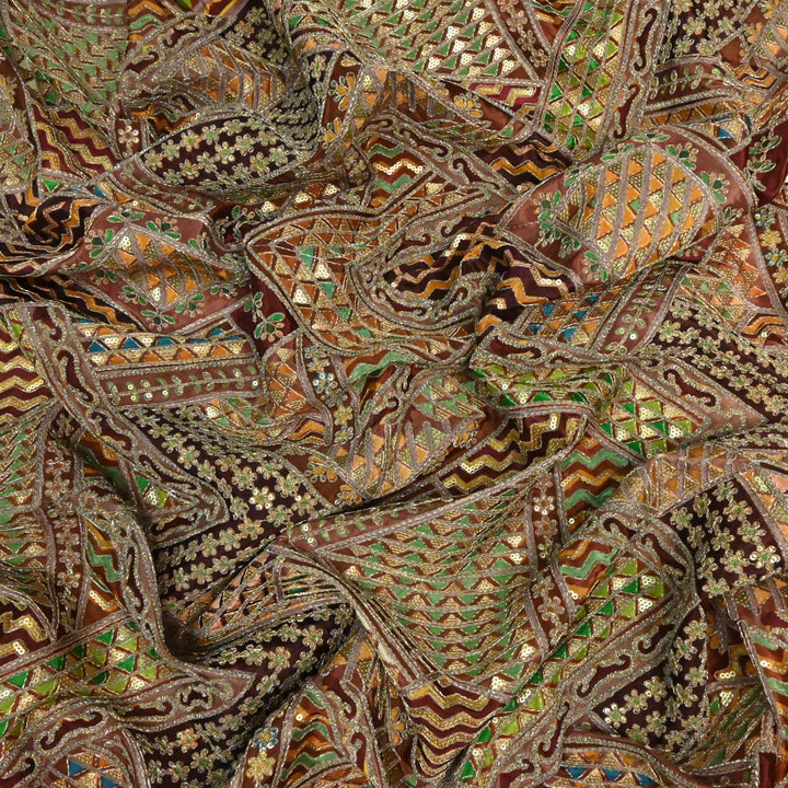 Beautiful Designer Crepe Position Prints, Zari & Sequin Embroidery Fabrics