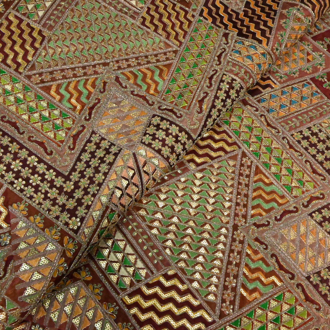 Beautiful Designer Crepe Position Prints, Zari & Sequin Embroidery Fabrics