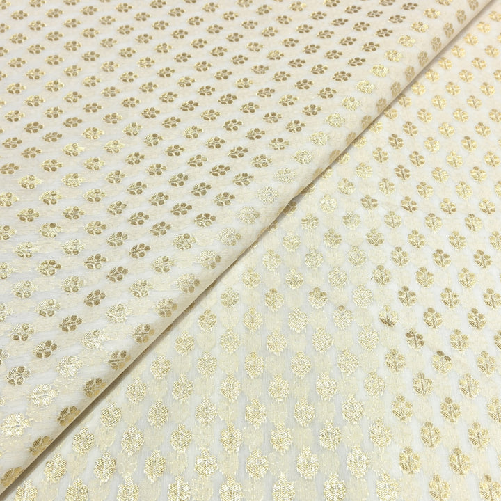 Banarasi Chanderi Gold Mat Zari Fabric – Premium Designer Ethnic Wear Fabric 000313-42