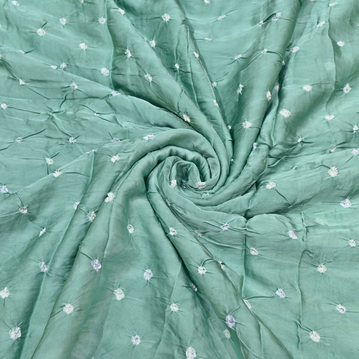 Greyish Teal color Bemberg Satin Digital Bandhani Print Designer Fabric GT0001-8