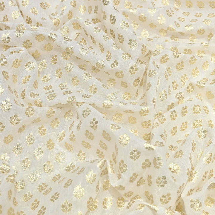 Banarasi Chanderi Gold Mat Zari Fabric – Premium Designer Ethnic Wear Fabric 000313-42
